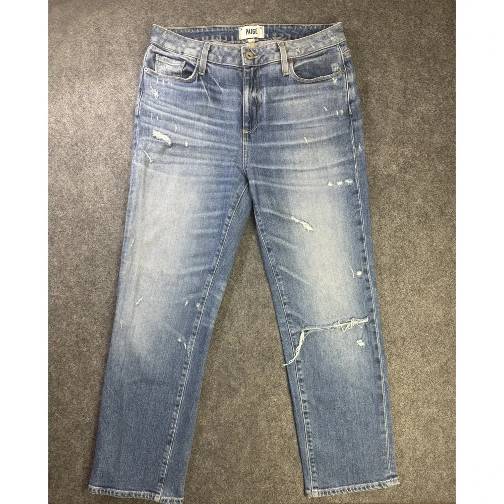 PAIGE Noella Distressed Straight Leg Jeans Women's Size 28 Premium Denim.   B2